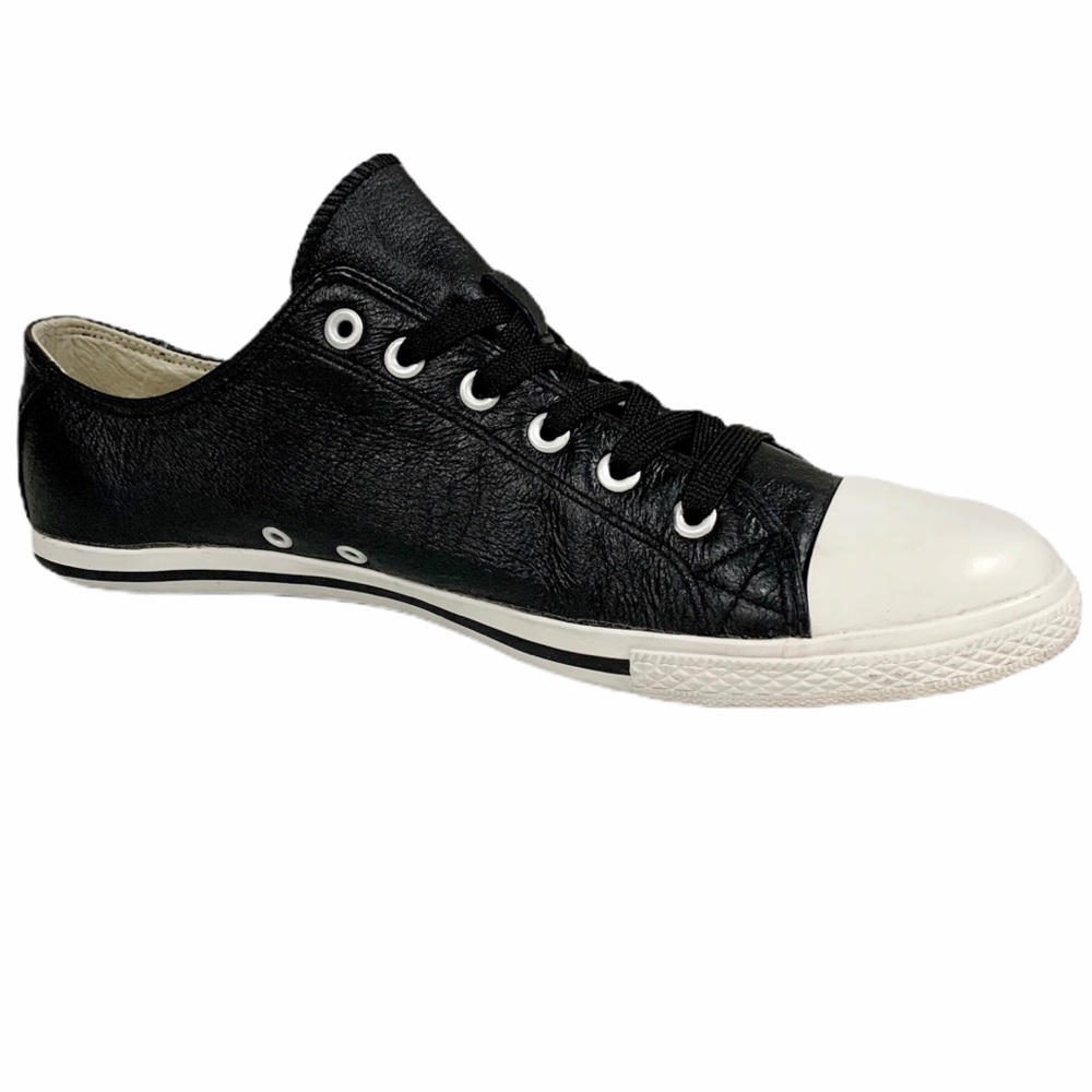 Men's Black Low-Top Sneakers with White Toe Cap